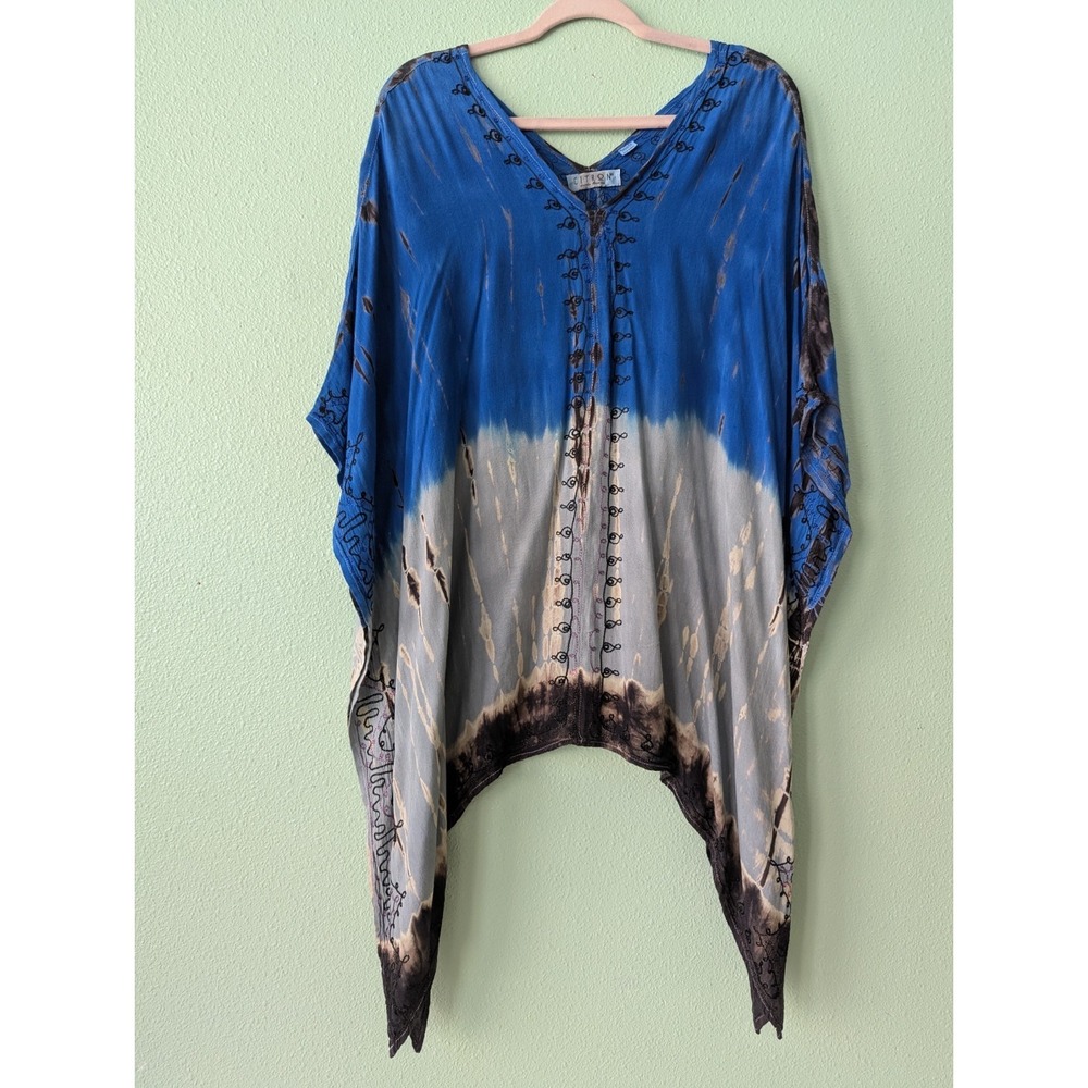 NWOT Citron Santa Monica Embroidered Ombre‎ Blue Kaftan Art to Wear Kaftan Tunic